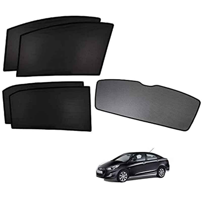 Kozdiko 5 Pcs Polyester Black Non Magnetic Window & Rear Sun Shades Set for Hyundai Verna Fluidic