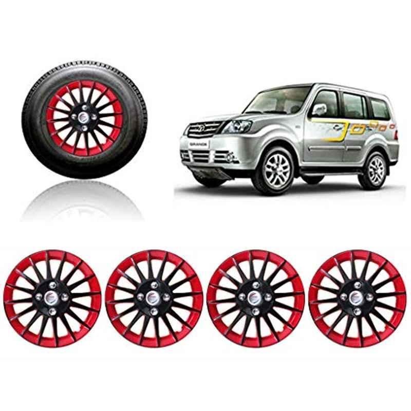 Auto Pearl 4 Pcs 15 inch Red & Black Wheel Cover Set for TATA Sumo
