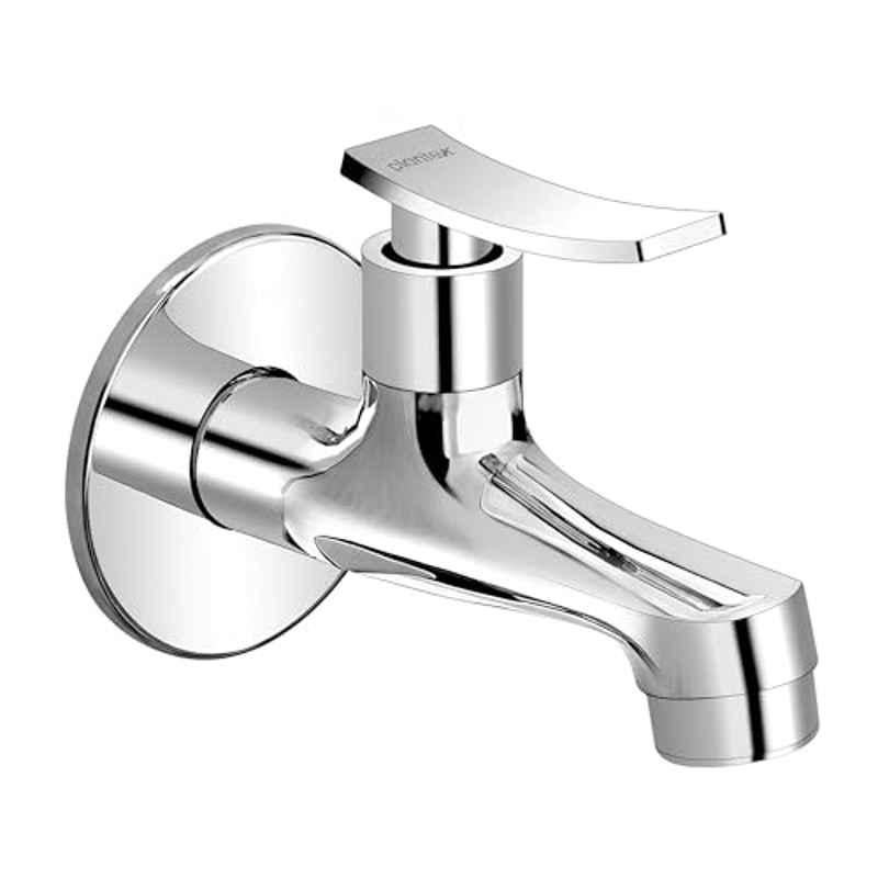 Plantex Star Pure Brass Silver Chrome Short Body Bib Cock Water Tap for Bathroom/Wall Mount Tap for Wash Basin with Teflon Tape & Wall Flange, APS-2150