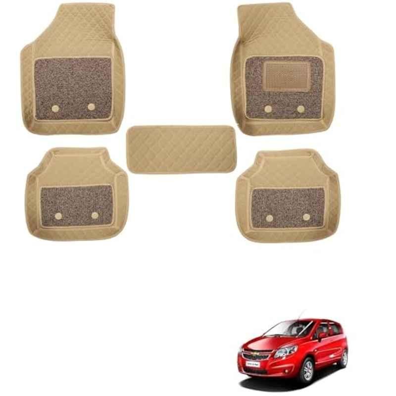 Kozdiko 5 Pcs Waterproof & Luxury 7D Beige Leatherette Car Floor Mats Set for Chevrolet Sail Uva