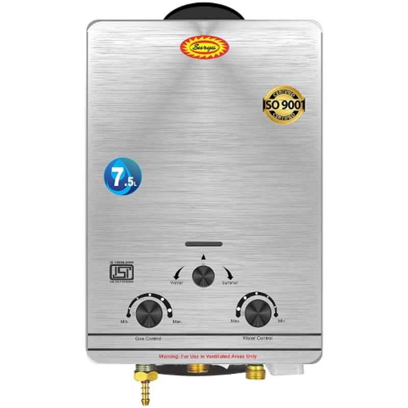 Surya 2000W 7.5L Stainless Steel Silver Copper Tank Instant Gas Water Heater