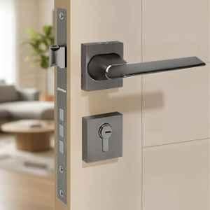 Plantex Zinc Alloy & Brass Satin Black & Matt Mortise Door Handle Lock Set for Home
