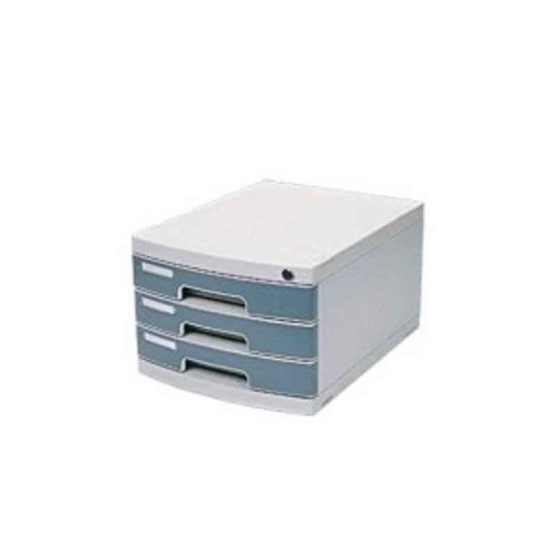 Deli 3 Drawer Grey Plastic Cabinet with Lock in Front