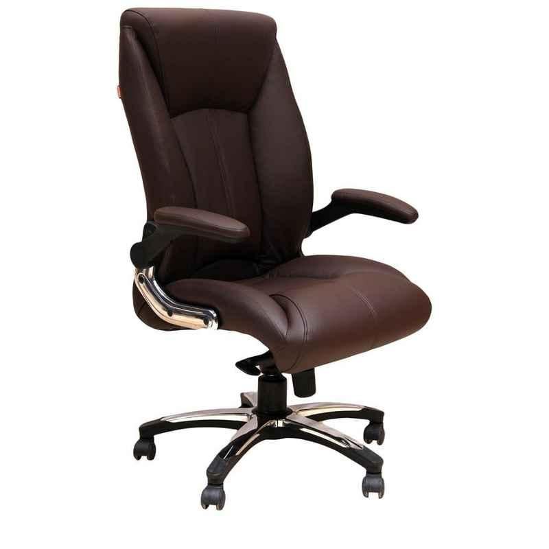 Caddy PU Leatherette Brown Adjustable Office Chair with Back Support, DM 100