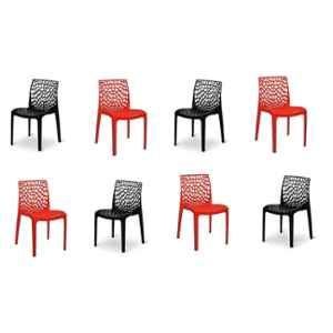 P P Chair Plastic Glossy Finish Multicolor Chair without Arm (Pack of 8)