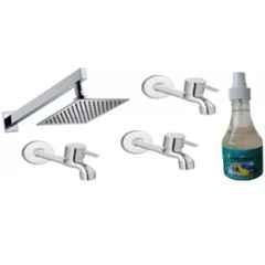 Senkiddpro 3 Pcs Stainless Steel Long Body Tap with 6x6 inch Slim Overhead Shower & Tap Cleaner Combo