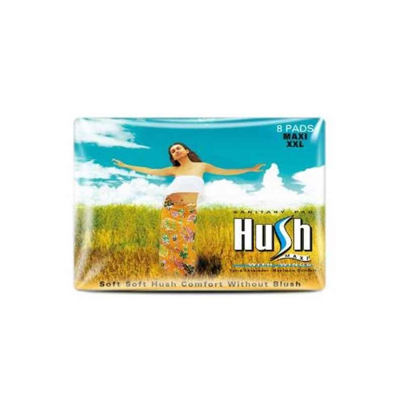 Hush Maxi 8 Pcs 320mm Straight Sanitary Napkins with Wings, H320M-8-7 (Pack of 6)