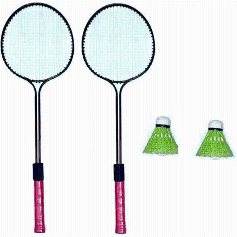 STYRKR 2PC Black Double Shaft Racket with 2PC Shuttle Branded Badminton Kit