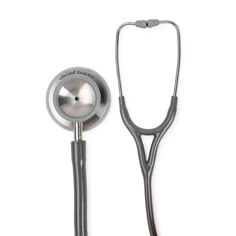 Lifeline Excel-II Stainless Steel Grey Chest Piece Stethoscope with 2 Way Tube, STH004-GR