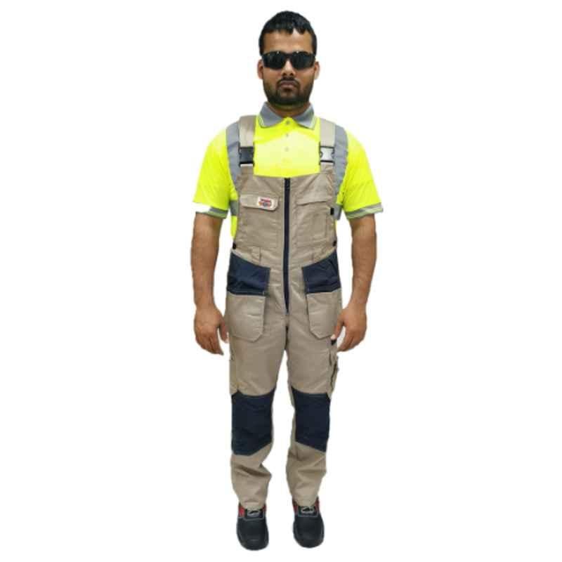 Taha Safety Polyester & Cotton Beige Ripstop Bib Pant, Size: M