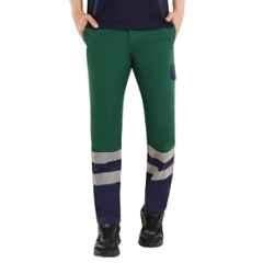 Atacama Atlanta Dual Tone Poly Cotton Blend Twill Green & Navy Blue Industrial Work Trouser with Reflective Strip, AWT005NG, Size: 34