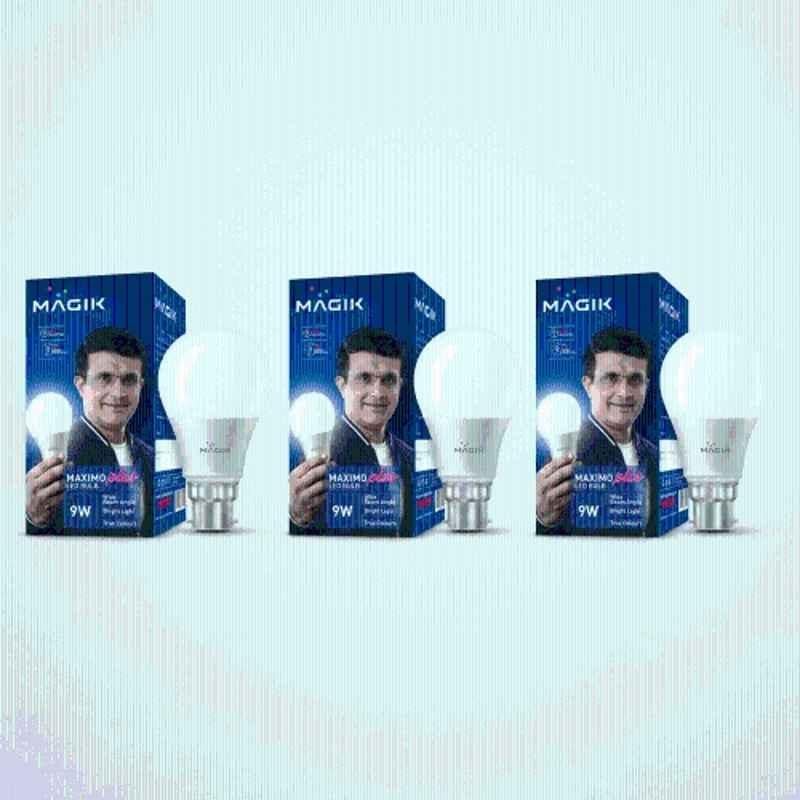 Magik Maximo Plus 9W 3000K B22 Cool White LED Bulb (Pack of 3), LUMAP009C4144E3