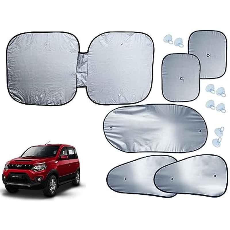 Auto Pearl 6 Pcs Polyester Black & Silver Window, Front & Rear Sun Shade Set for Fiat Nuvo Sport