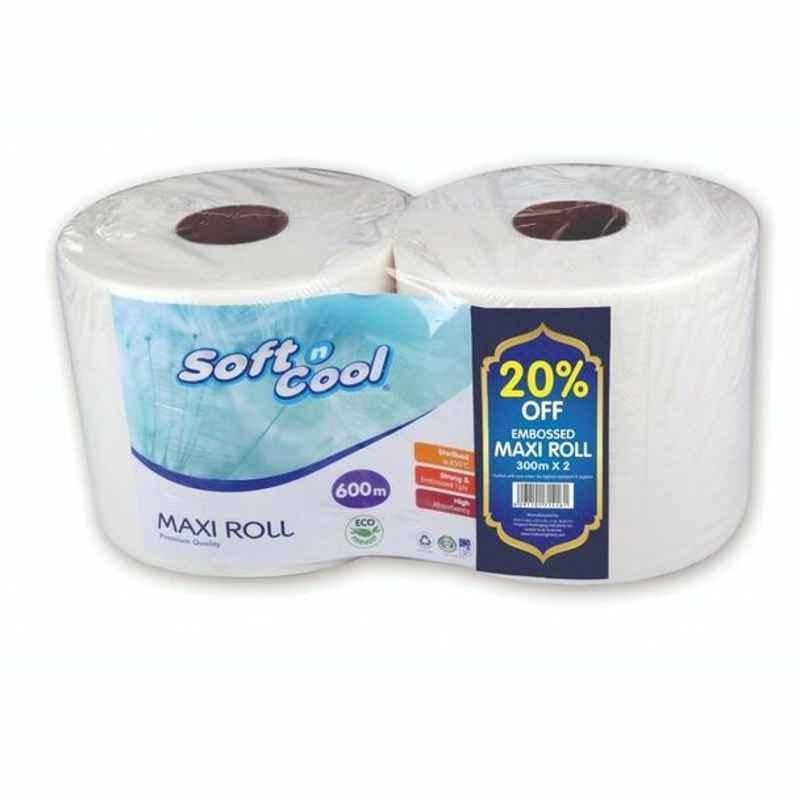 Hotpack Soft N Cool Twin Pack Maxi Roll, PASNcmR1WTP, 2 Ply, 600 m, 2 Pcs/Pack