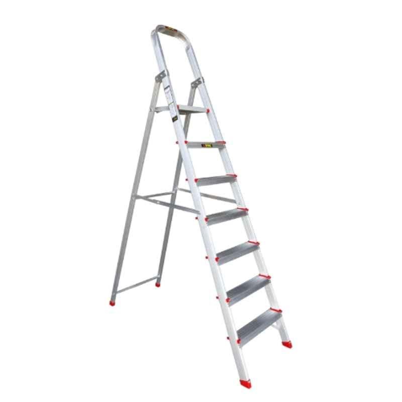 EMAC 6.56ft 7 Step Aluminium Silver Anti Slip Folding ESL Ladder with Platform, ESL-7