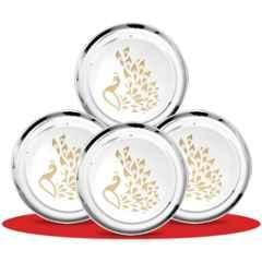 Classic Essentials CE-04 4 Pcs Stainless Steel Permanent Laser Peacock Design Dinner Plate Set (Pack of 2)