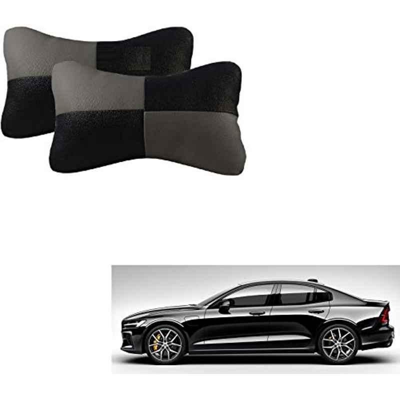 Kozdiko 2 Pcs Leather Grey & Black Neck Rest Car Cushion Pillow Set for Volvo S60