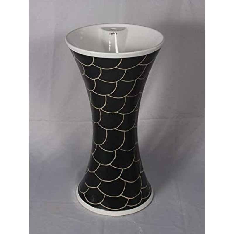 InArt Ceramic White & Black Free Standing Pedestal Wash Basin for Living Room & Bathroom, INA-818