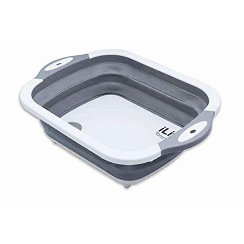 iLife Plastic & Silicone Grey 4 in 1 Collapsible Cutting Board with Colander
