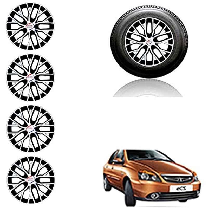 Auto Pearl 4 Pcs 14 inch ABS Silver & Black Car Wheel Cover Set for Tata IndigoCS