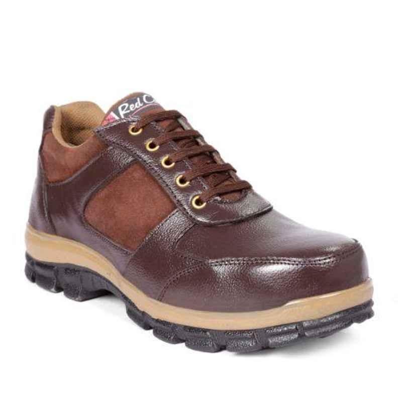 RED CAN SGE1168BRN Leather Low Ankle Steel Toe Brown Safety Shoes, Size: 8
