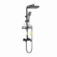 IRIS Stainless Steel Black 3-in-1 Single Lever Wall Mixer with Rectangle Overhead & Hand Shower