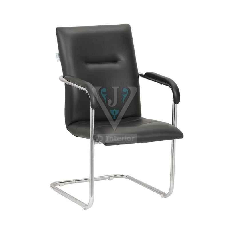 VJ Interior 18x19 inch Black Leather Fixed Stand Office Visitor Chair, VJ-1136
