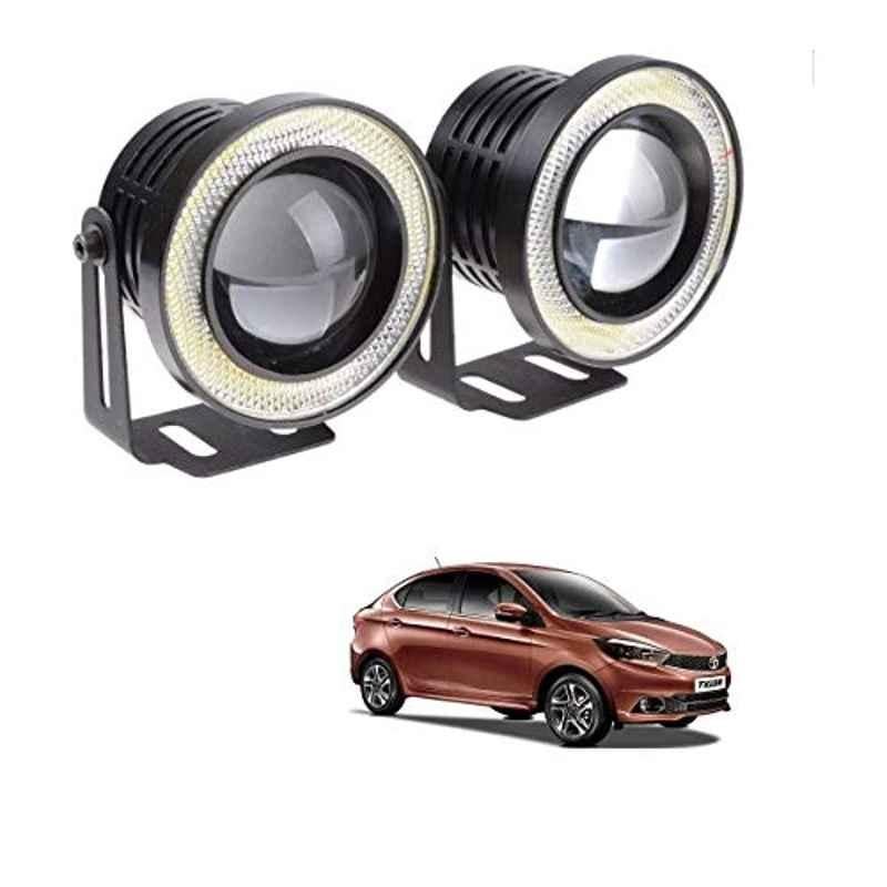 Kozdiko 2 Pcs 15W 3.5 inch High Power White LED Projector COB Fog Light Set with White Angel Eye Ring for Tata Tigor, koz_89257