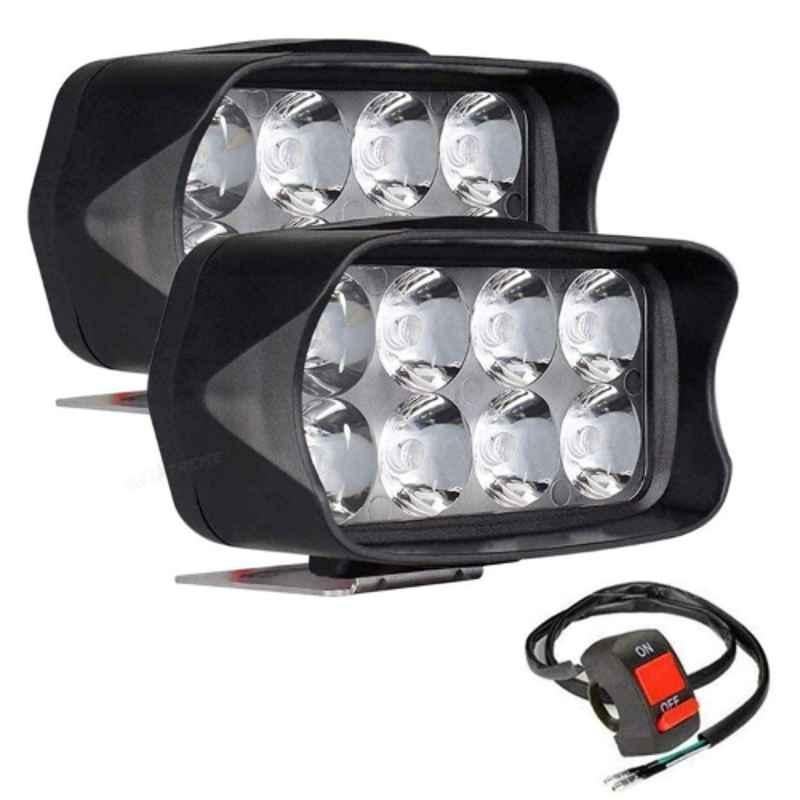 AllExtreme EXL21S2 2 Pcs 8 LED 12W White Off/On Road Driving Work Fog Light Set with Handlebar Switch