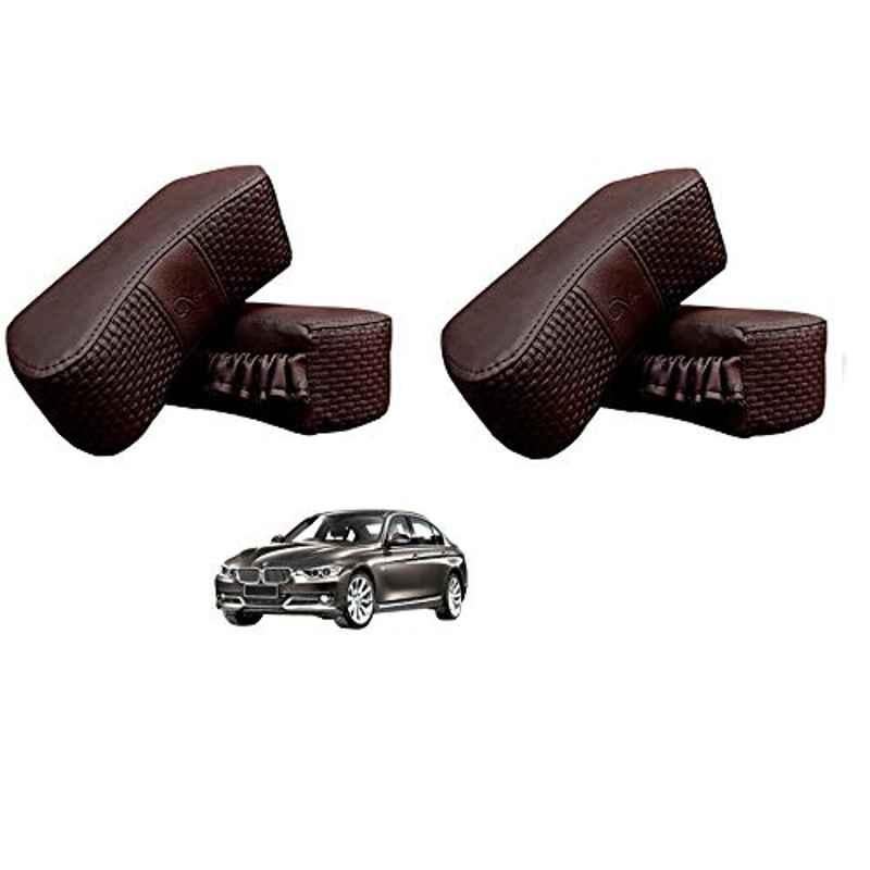 Kozdiko 4 Pcs CV Designer Cola Leatherite Neck Rest Car Cushion Pillow Set for BMW 3 Series