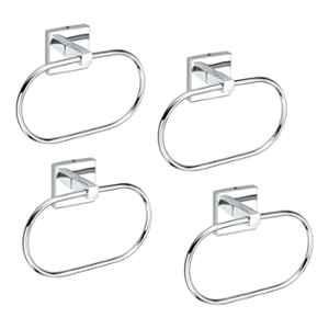 Aligarian Stainless Steel Chrome Finish Wall Mounted Ovel Square Base Solid Towel Ring (Pack of 4)