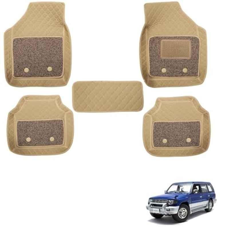 Kozdiko 5 Pcs Waterproof & Luxury 7D Beige Leatherette Car Floor Mats Set for Mitsubishi Pajero