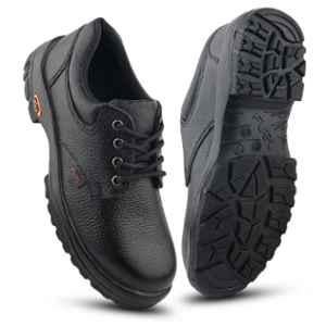 Fuel Falcon-01 Grain Leather Steel Toe Black Safety Shoes with PU Single Density Sole, Size: 10