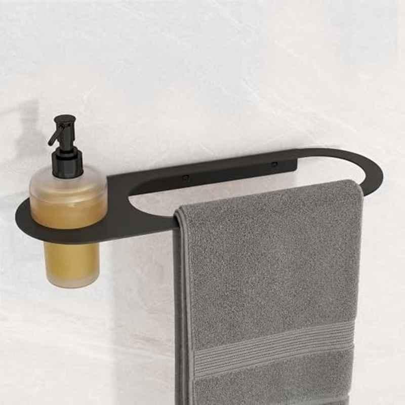 Plantex Stainless Steel Napkin Ring with Soap Dispenser for Bathroom/Bathroom Towel Hanger for Wall/Towel Ring Bathroom Accessories Black