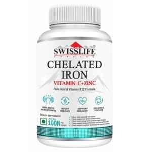SwissLife Forever 100 Pcs Chelated Iron Tablets with Iron, Vitamin C, Zinc, Folic Acid & Vitamin B12 formula, SLFCHLIRN100181