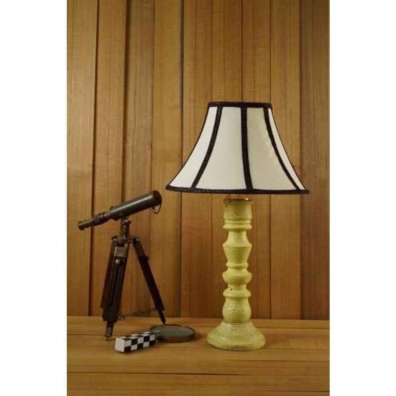 Tucasa Mango Wood Vintage Yellow Table Lamp with 12 inch Polycotton Stripe Conical Shade, WL-276