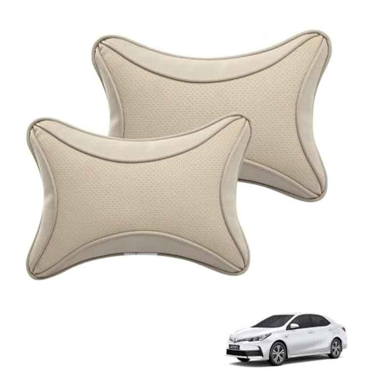 Kozdiko 2 Pcs Memory Foam & Polyester Beige Dots Car Neck Rest Pillow Set for Toyota Corolla New Altis, XNVJVHGJFH62