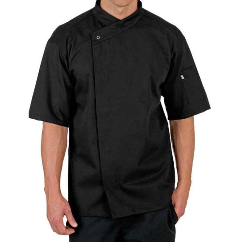 Superb Uniforms Polyester & Cotton Black Half Sleeves Hidden Snap Chef Coat, SUW/B/CC30, Size: 3XL