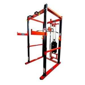 GYM24 Equipment Metal & Stainless Steel Red & Black Squat Rack With Single Pully Cable Cross Machine & 80kg Weight Stack, GYM24PR-121