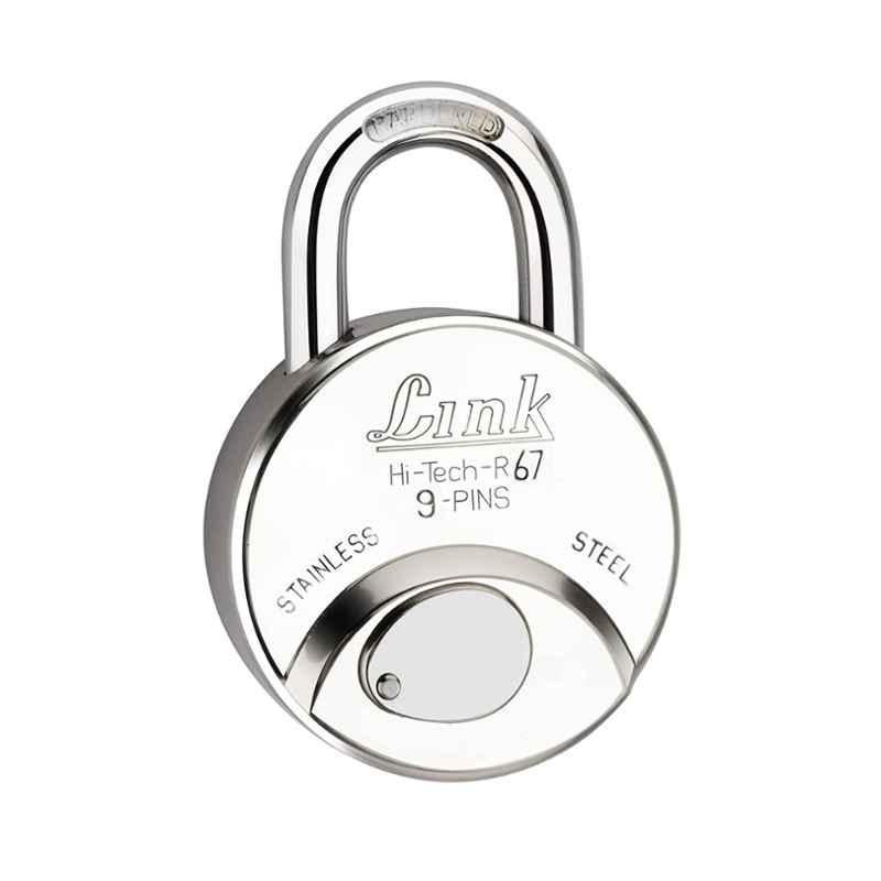 Link 67mm 9 Pin Stainless Steel Hi-Tech Round Padlock with 3 Keys, HT-R67-SS