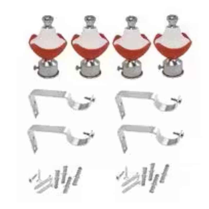 Ojass 10x5cm Plastic & Stainless Steel Red Curtain Bracket with Support Clamp, KB04RED (Pack of 2)