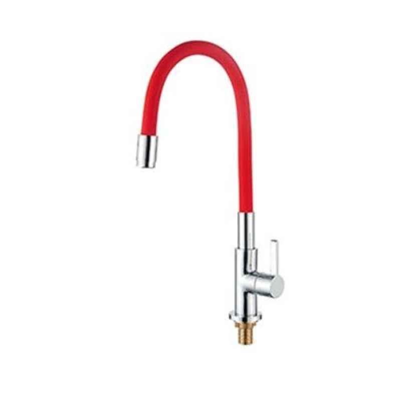 Hindware Stainless Steel Chrome Red Sink Cock with Flexible Spout, F920025CP
