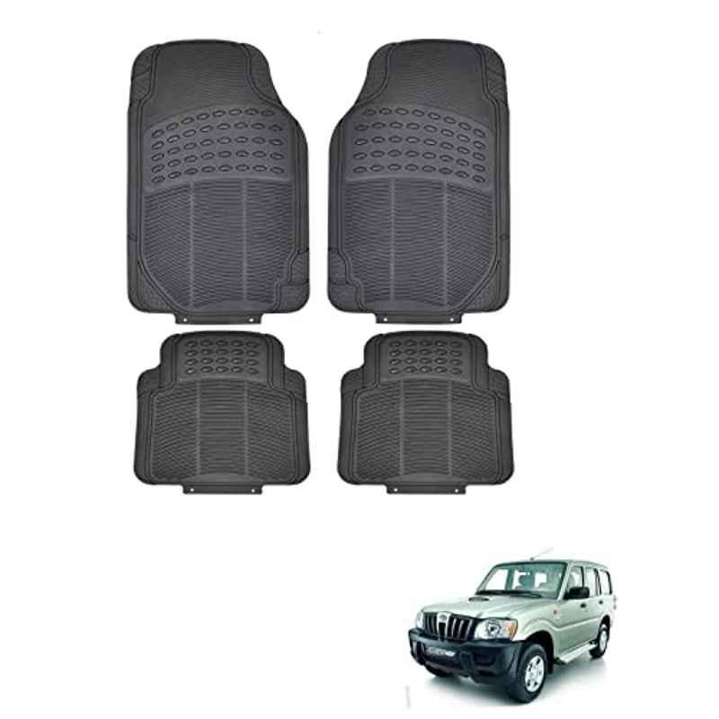 Kozdiko 4 Pcs Rubber Black Car Simple Floor Mat Set for Mahindra Old Scorpio