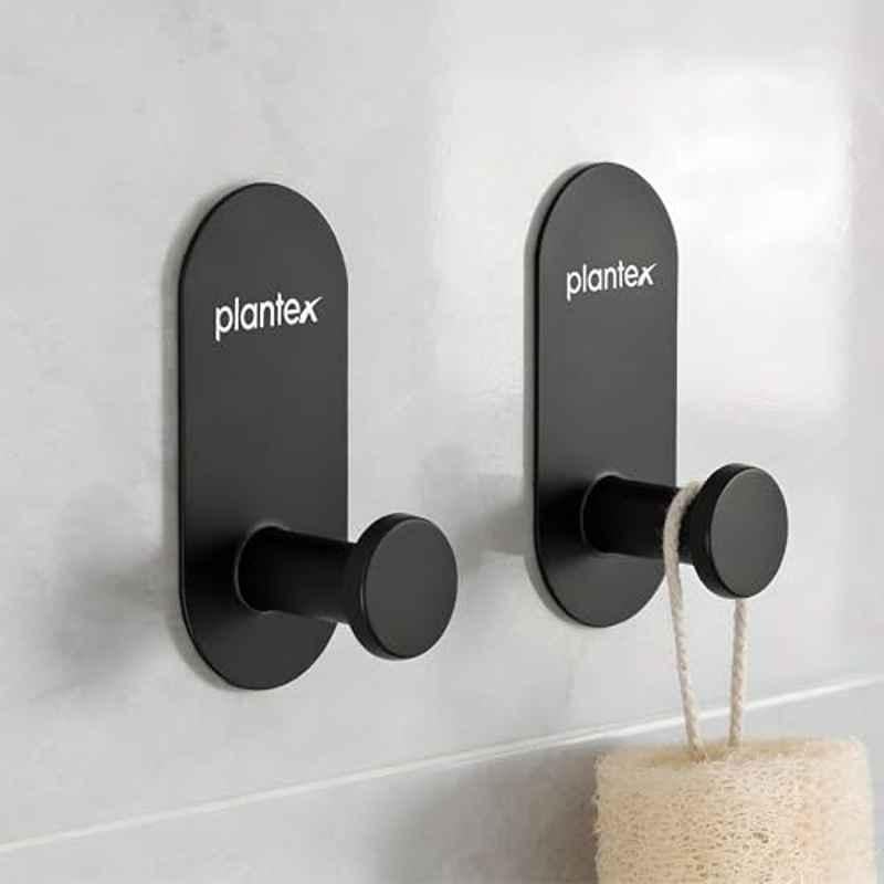 Plantex Stainless Steel Black Oval Wall Hanging Hook (Pack of 2)