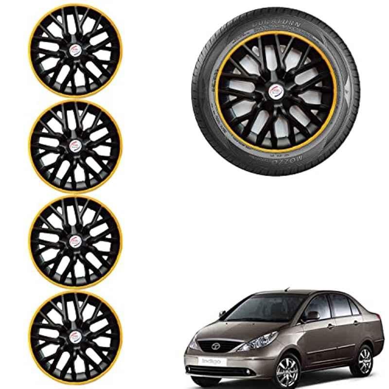 Auto Pearl 4 Pcs 14 inch ABS Black & Yellow Car Wheel Cover Set for TATA Indigo