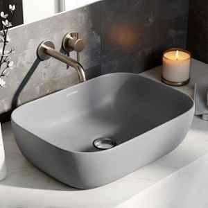 Plantex Alpha 18x13x5 inch Ceramic Matt Grey Tabletop Wash Basin for Bathroom