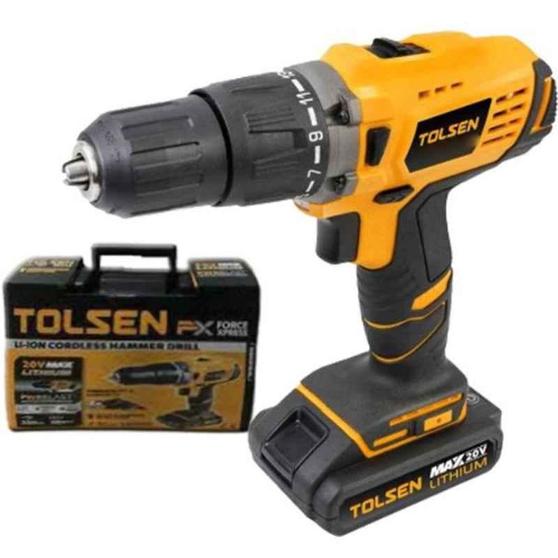 Tolsen 13mm Industrial Li-Ion Cordless Drill with Impact Function, 79034