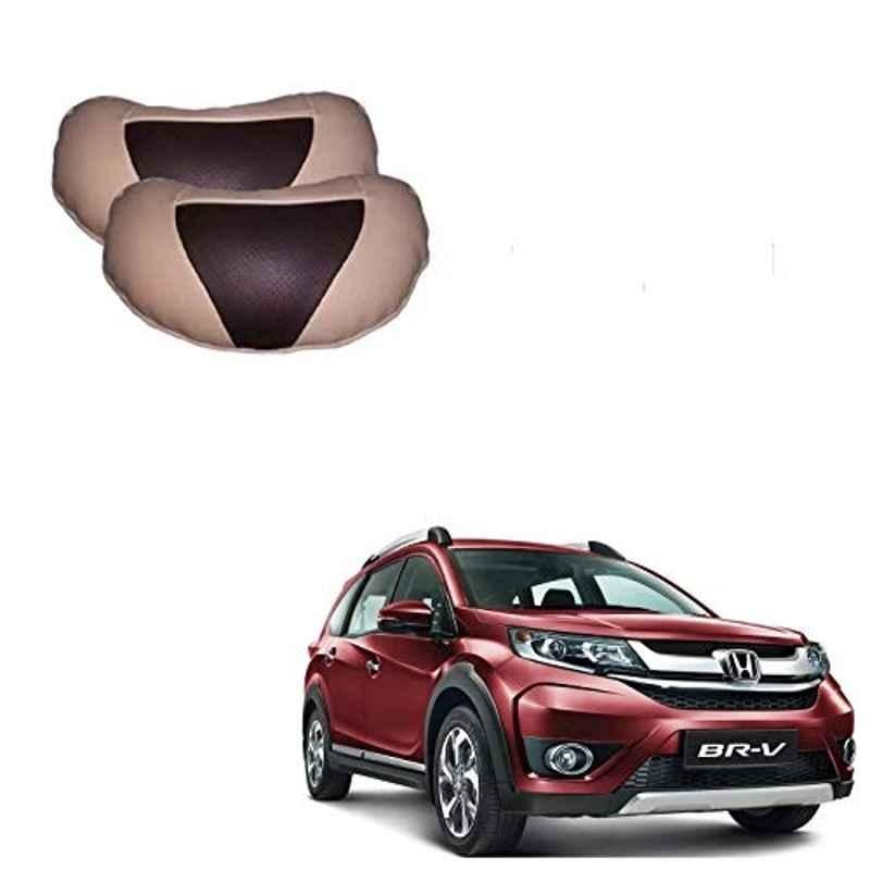Kozdiko 2 Pcs Beige & Brown Car Neck Rest Cushion Pillow Set for Honda BRV