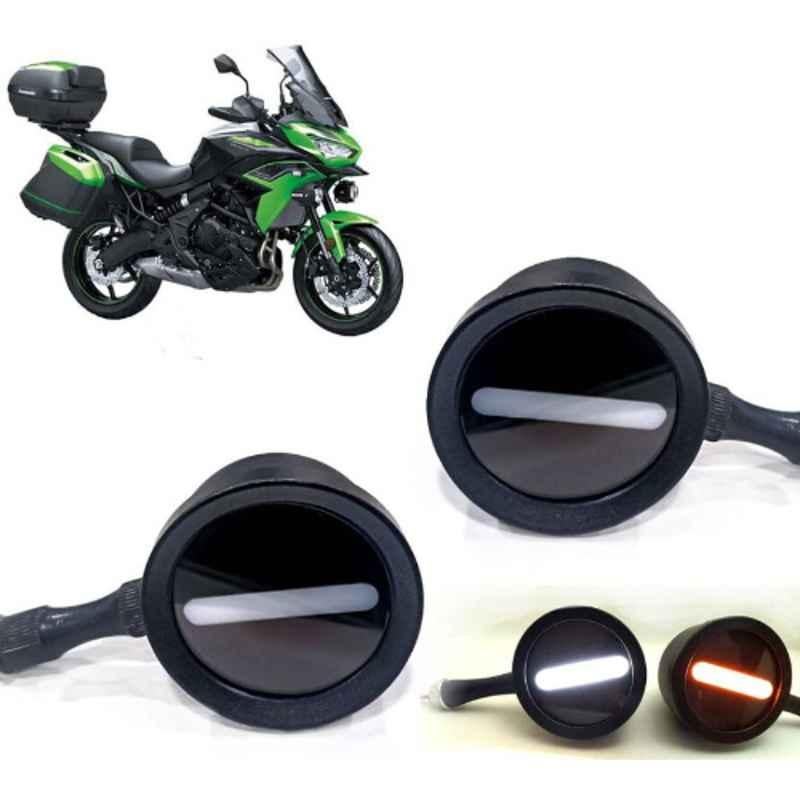 Auto Pearl 2 Pcs 12V Black Bike Front LED Indicator Light Set for Kawasaki, F238