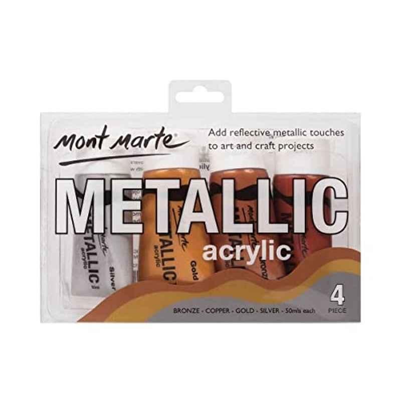 Mont Marte 4 Pcs 50ml Acrylic Metallic Paint Set, PMHS0012